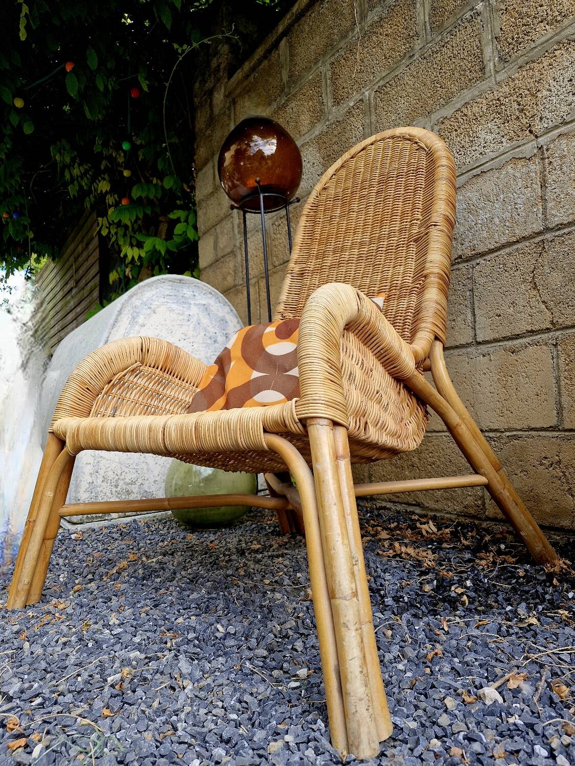 Vintage 80s rattan recliner armchair from Ikea
