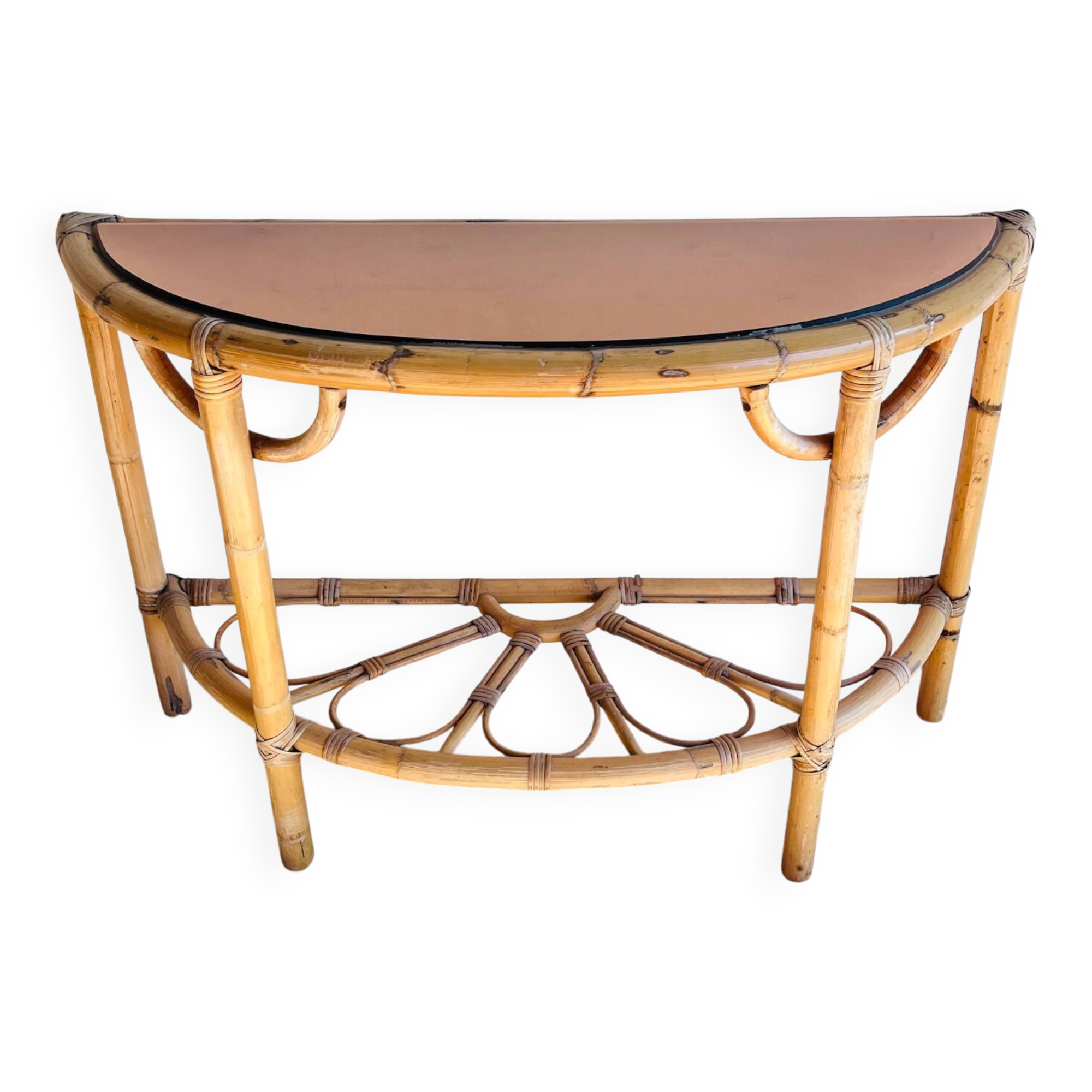 Console table d’appoint en rotin avec miroir rose