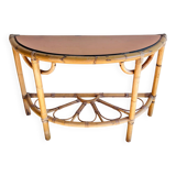 Console table d’appoint en rotin avec miroir rose