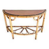 Console table d’appoint en rotin avec miroir rose