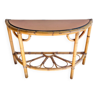 Console table d’appoint en rotin avec miroir rose