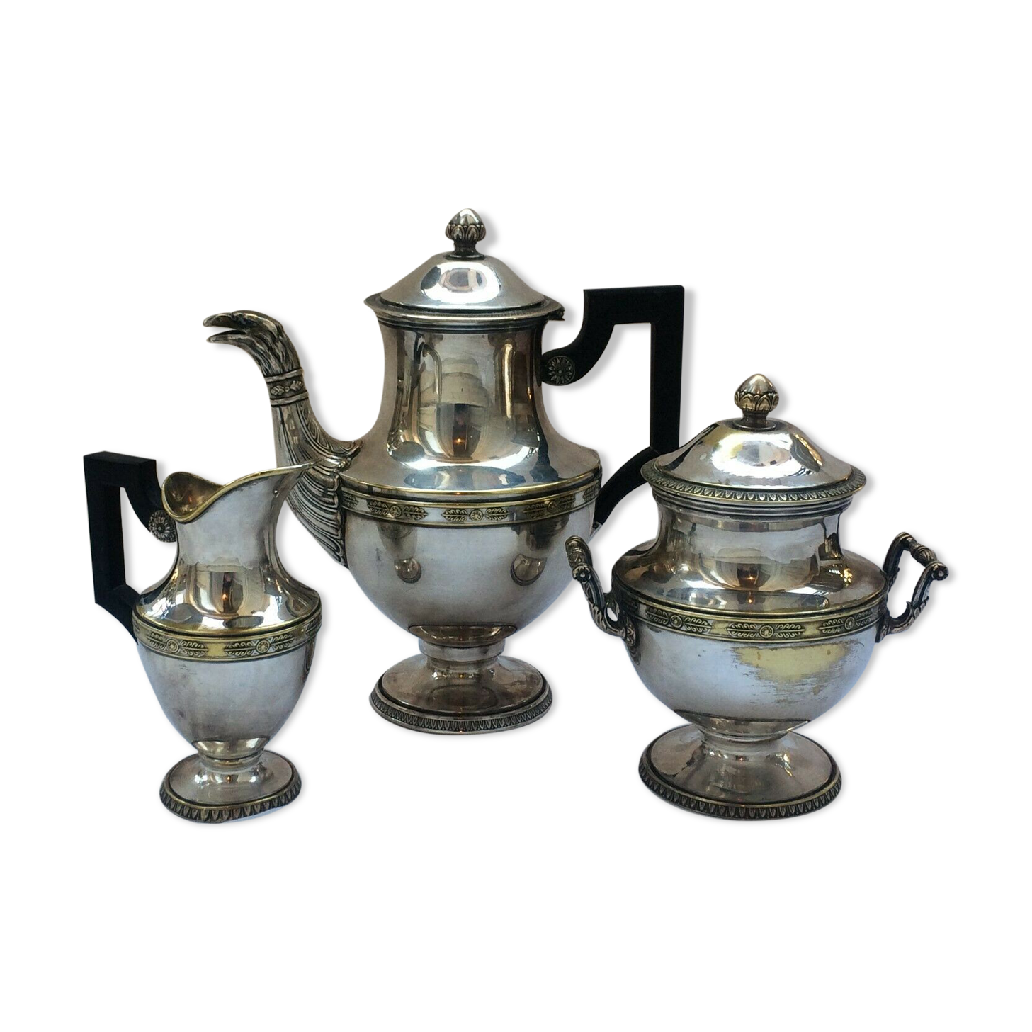 Empire-style silver metal coffee service