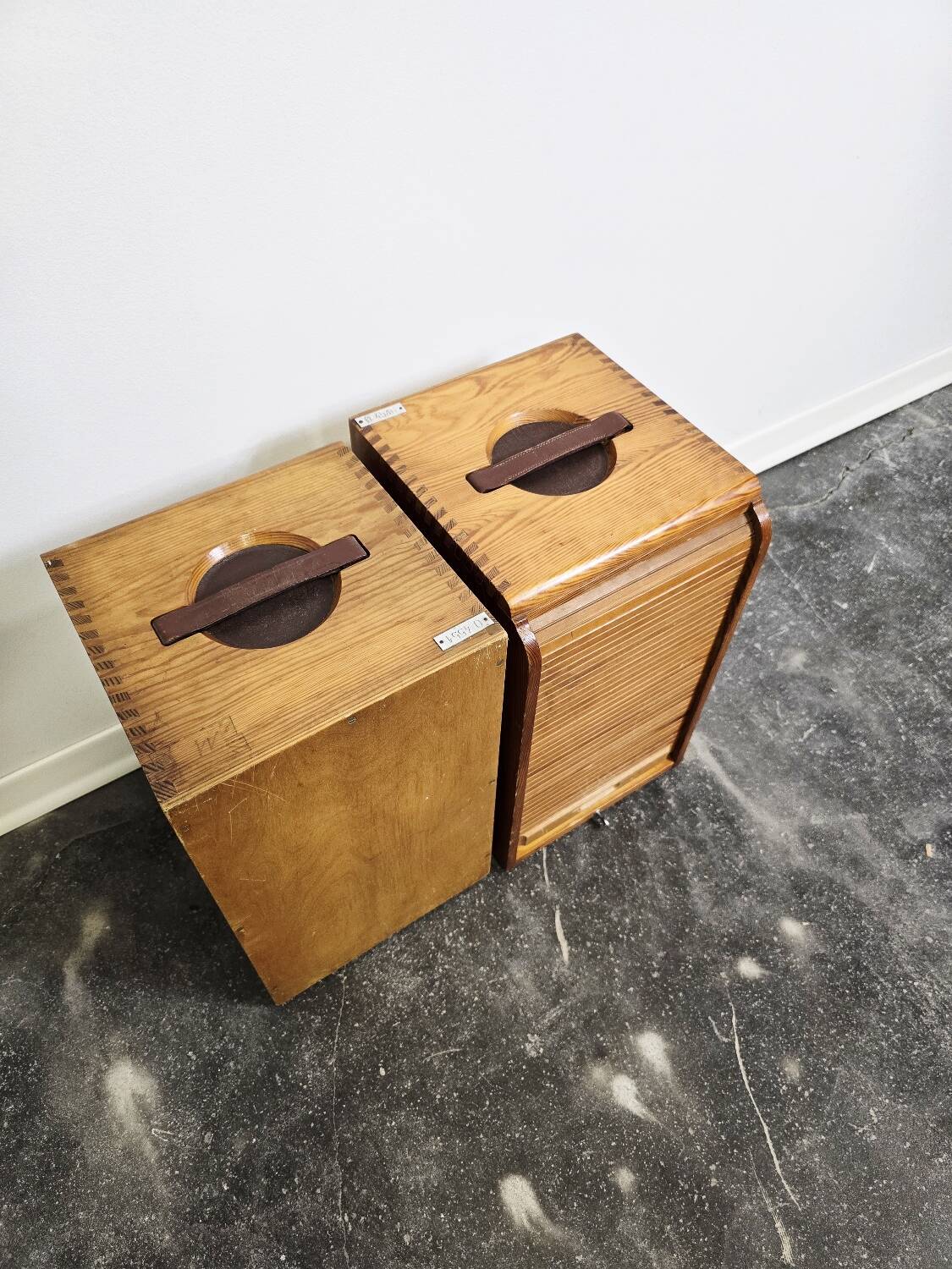 30s Industrial Tambour-Front Oak Cabinet, Portable Form