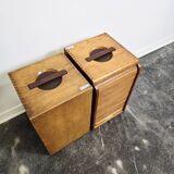 30s Industrial Tambour-Front Oak Cabinet, Portable Form