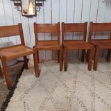 4 elm and leather chairs 1950