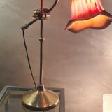 lamp1900 brass base cast iron very heavy, tulip red painted and gold