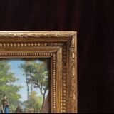 Antique oil painting, french barbizon school, wooden frame