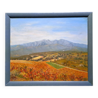 Tableau impressionniste huile sur toile 1973 paysage des Pyrénées + 1 CD neuf