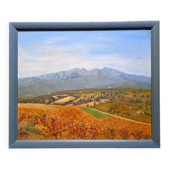 Impressionist painting oil on canvas 1973 landscape of the Pyrenees + 1 new CD