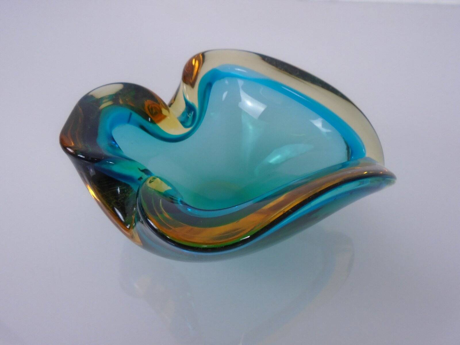 Brown & Turquoise Sommerso Murano Glass Ashtray, Italy, 1960s