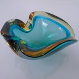 Brown & Turquoise Sommerso Murano Glass Ashtray, Italy, 1960s