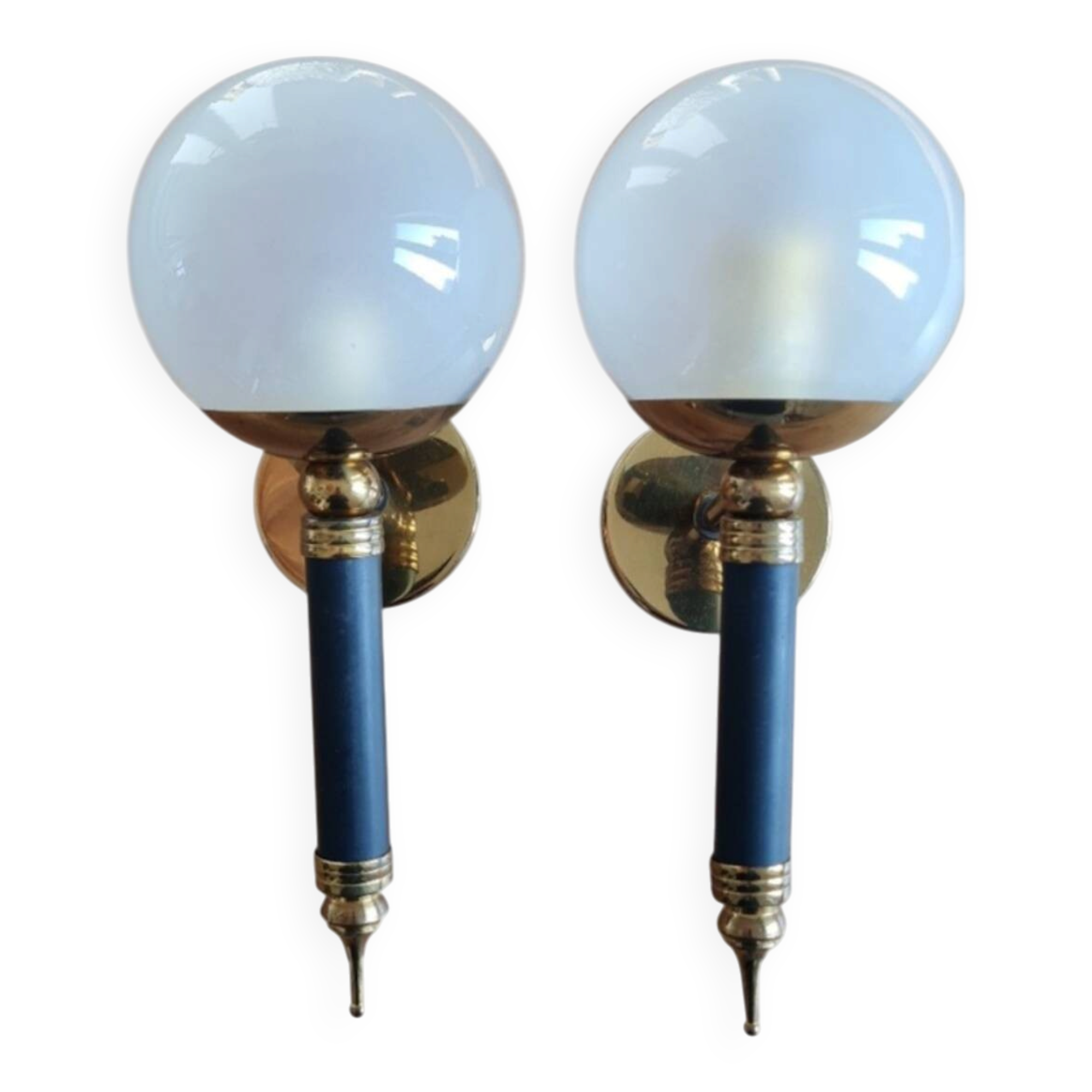Pair of brass and glass wall lights