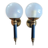 Pair of brass and glass wall lights