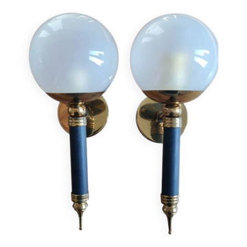 Paire d'appliques laiton et verre
