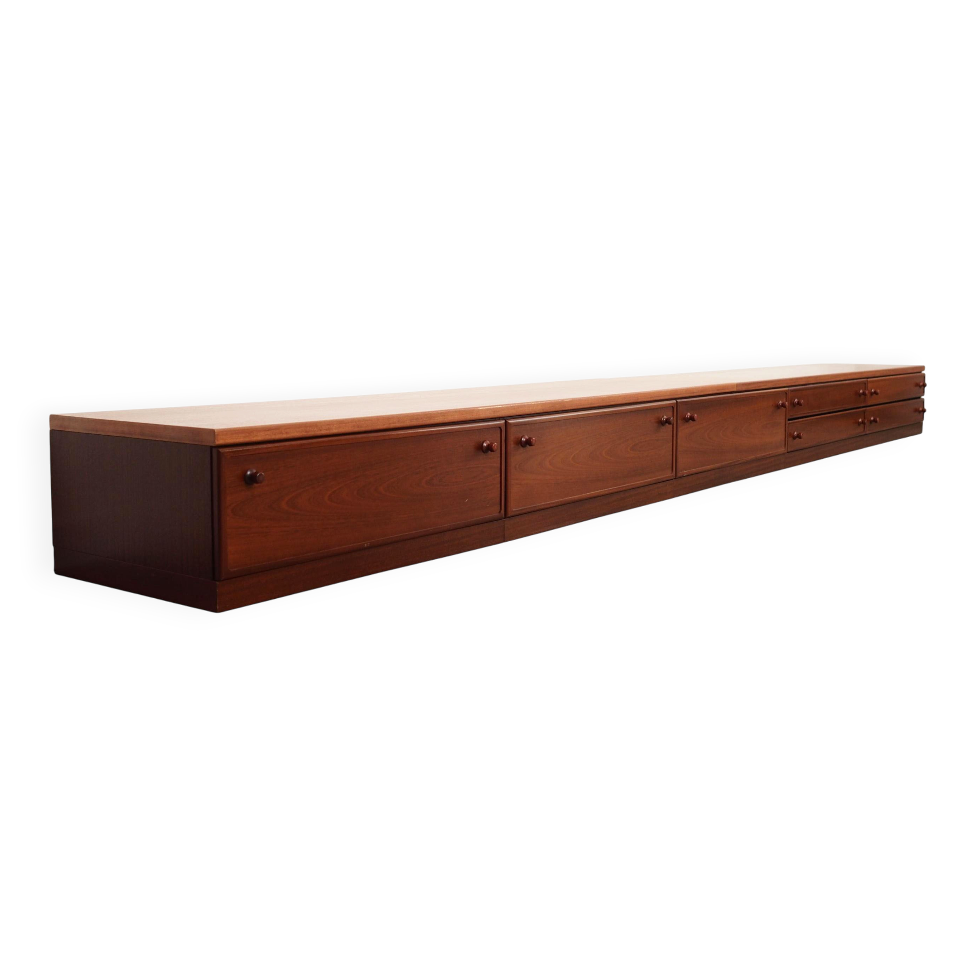 Low mahogany furniture, Danish design, 1970s, made in Denmark.