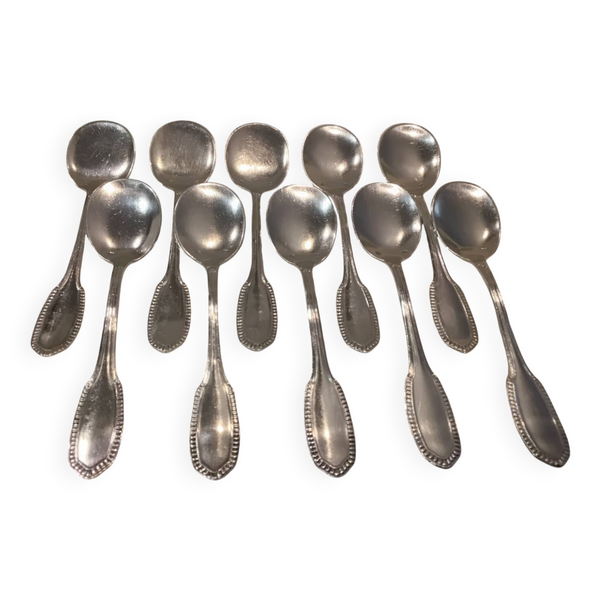 10 silver-plated metal ice scoops, silversmith Saglier Frères, gadroons