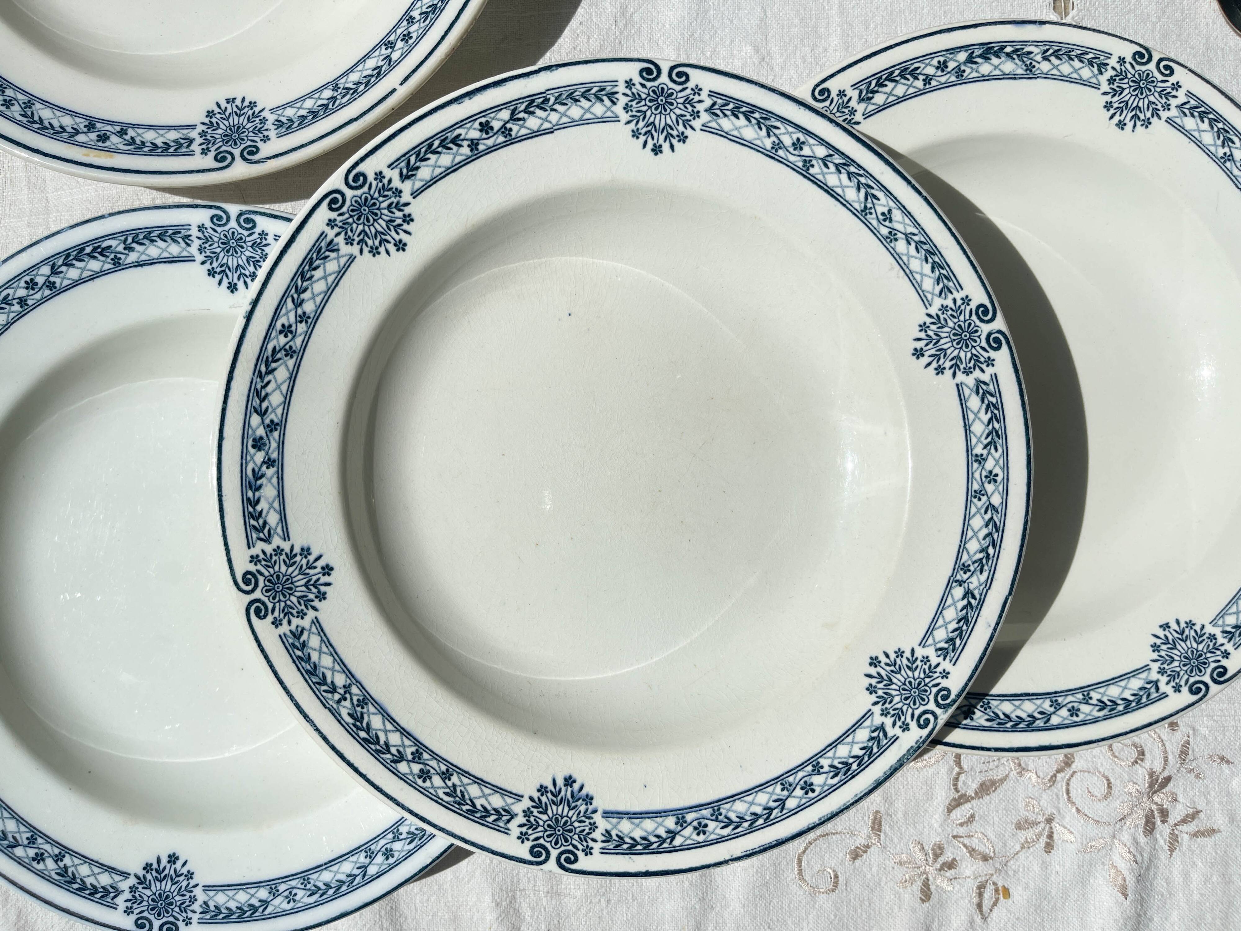 5 Deep plates in blue ironstone Salins, Arbois Ennege model