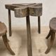 Vintage sculptural wooden table and two chairs, hand-carved loop backrests