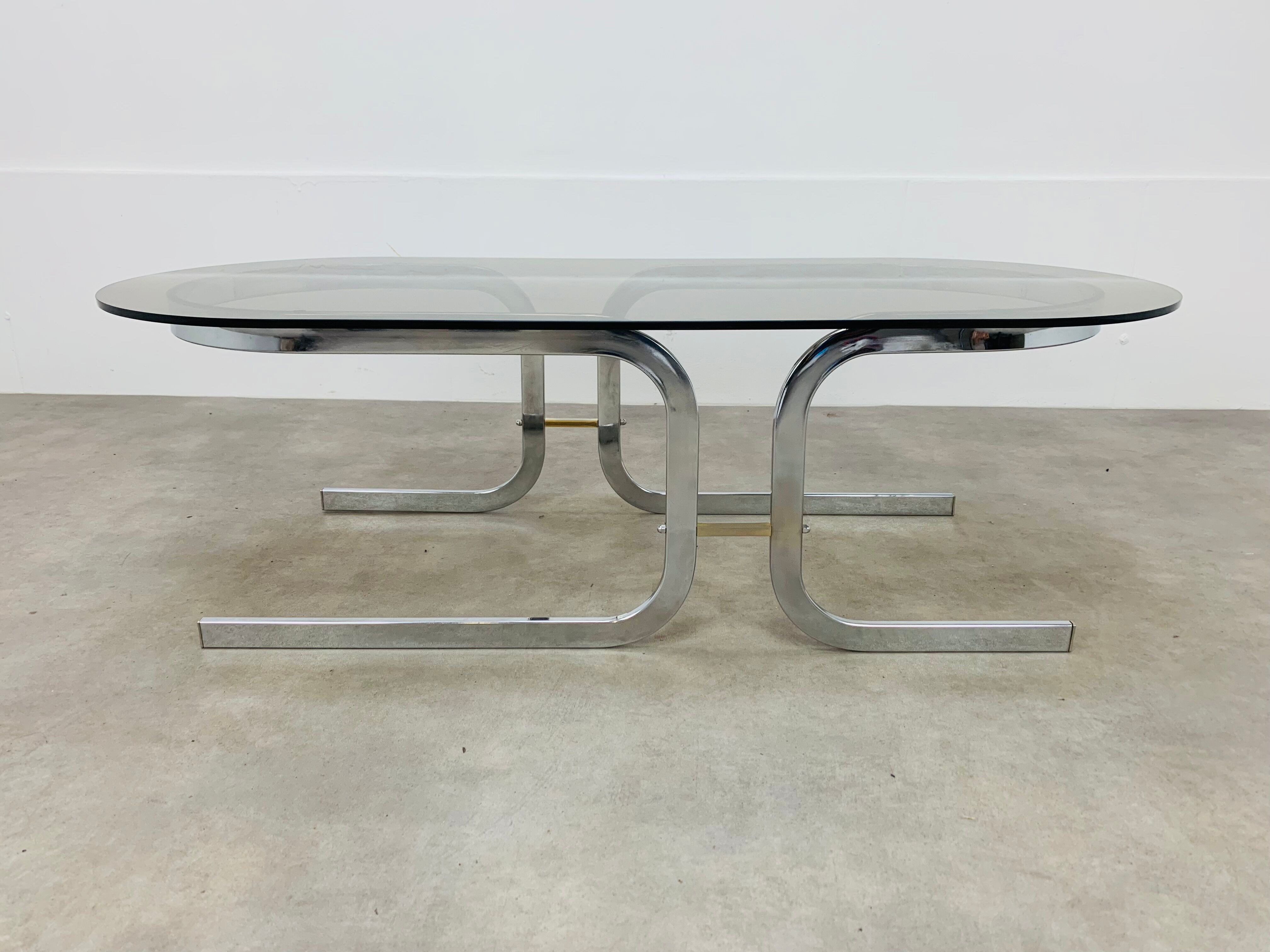 Coffee table space age chrome and smoked glass 70s