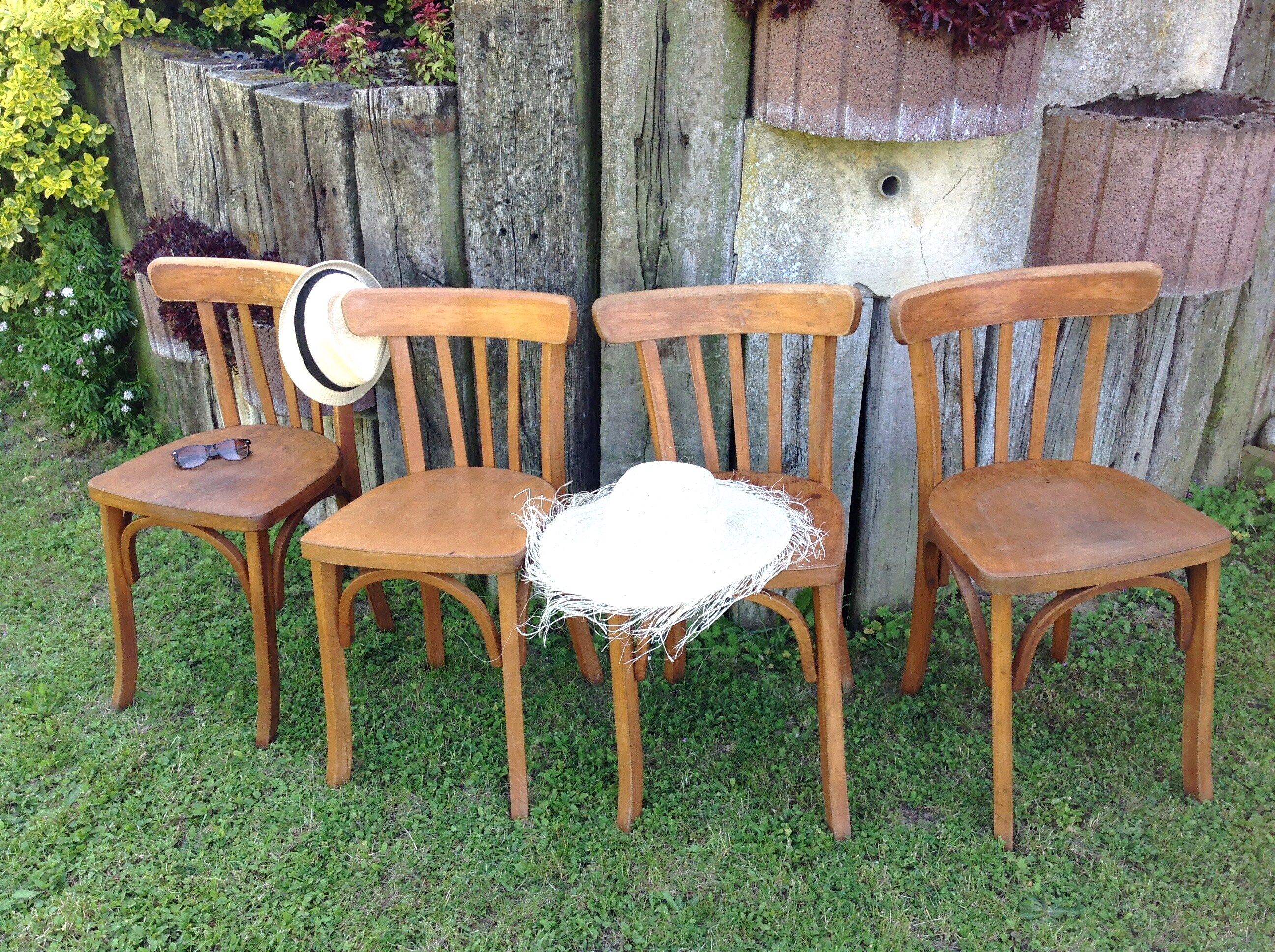 Suite of four foot bistro chairs with hoops / vintage 40s-50s