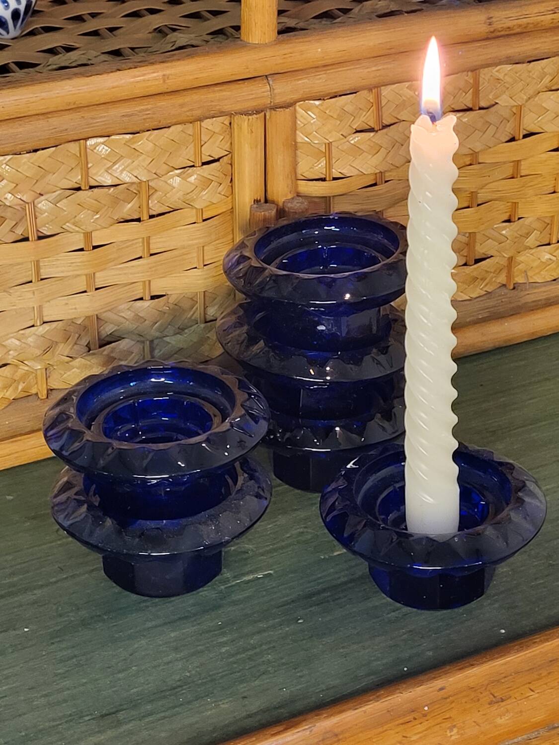 Navy blue candle holders