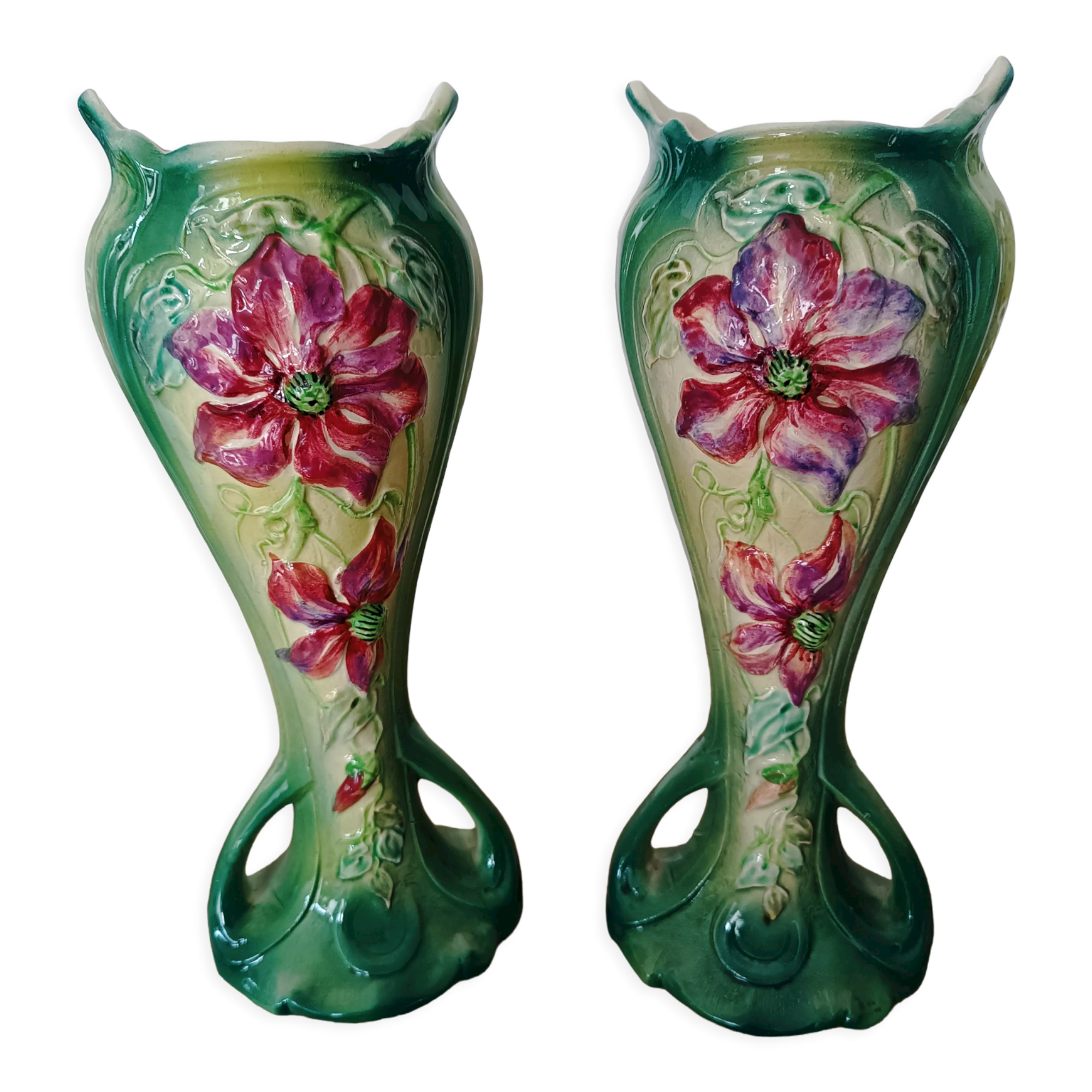 Pair of art nouveau slip vase