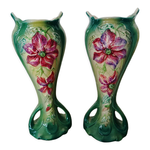 Paire de vases en barbotine - art nouveau