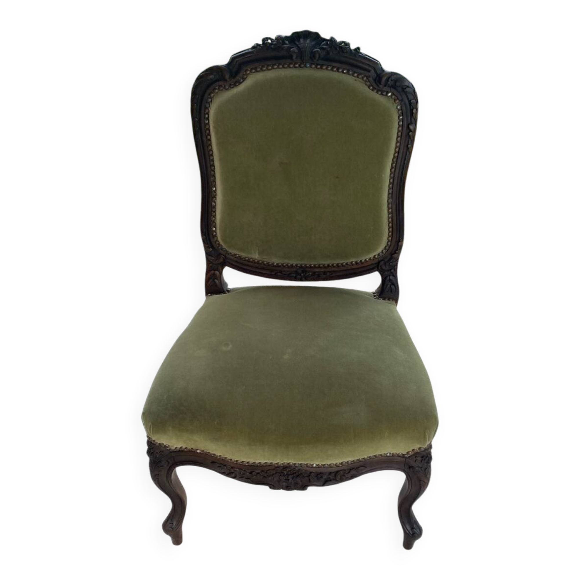 Louis 15 style green velvet chair
