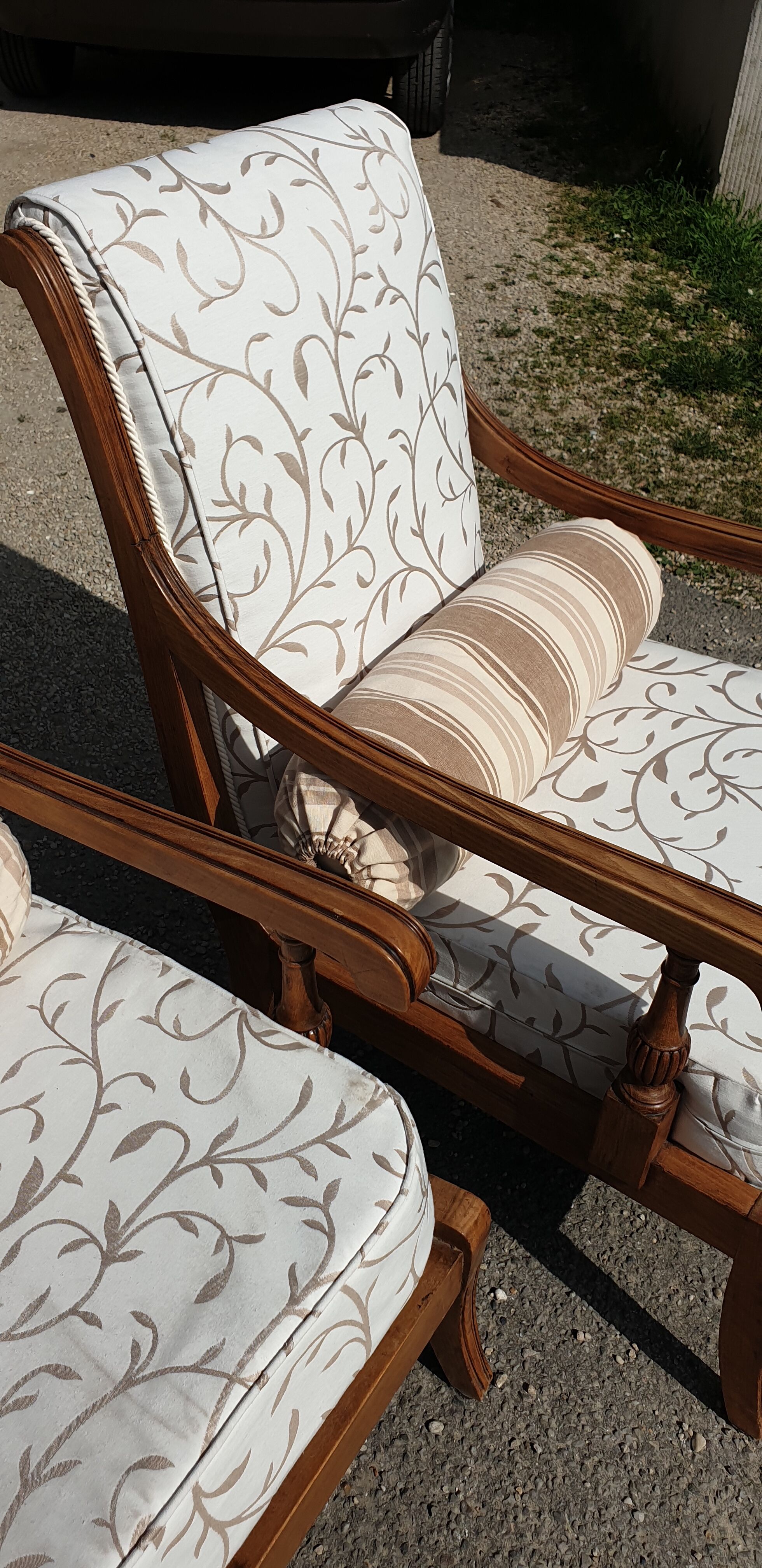 Louis XVI style armchairs in solid cherry wood