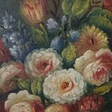 Oil on panel by B. Vogel still life 20th century gilded frame