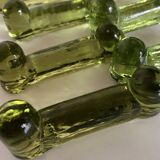 Set of 7 peridot green Biot glass knife holders 1970