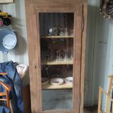 Meuble armoire vitrine vitré bois massif aéro-gommée ancien