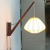 Mid-century pivoting wall lamp with a swing arm, Cocoon, made of teak wood, 1960s.