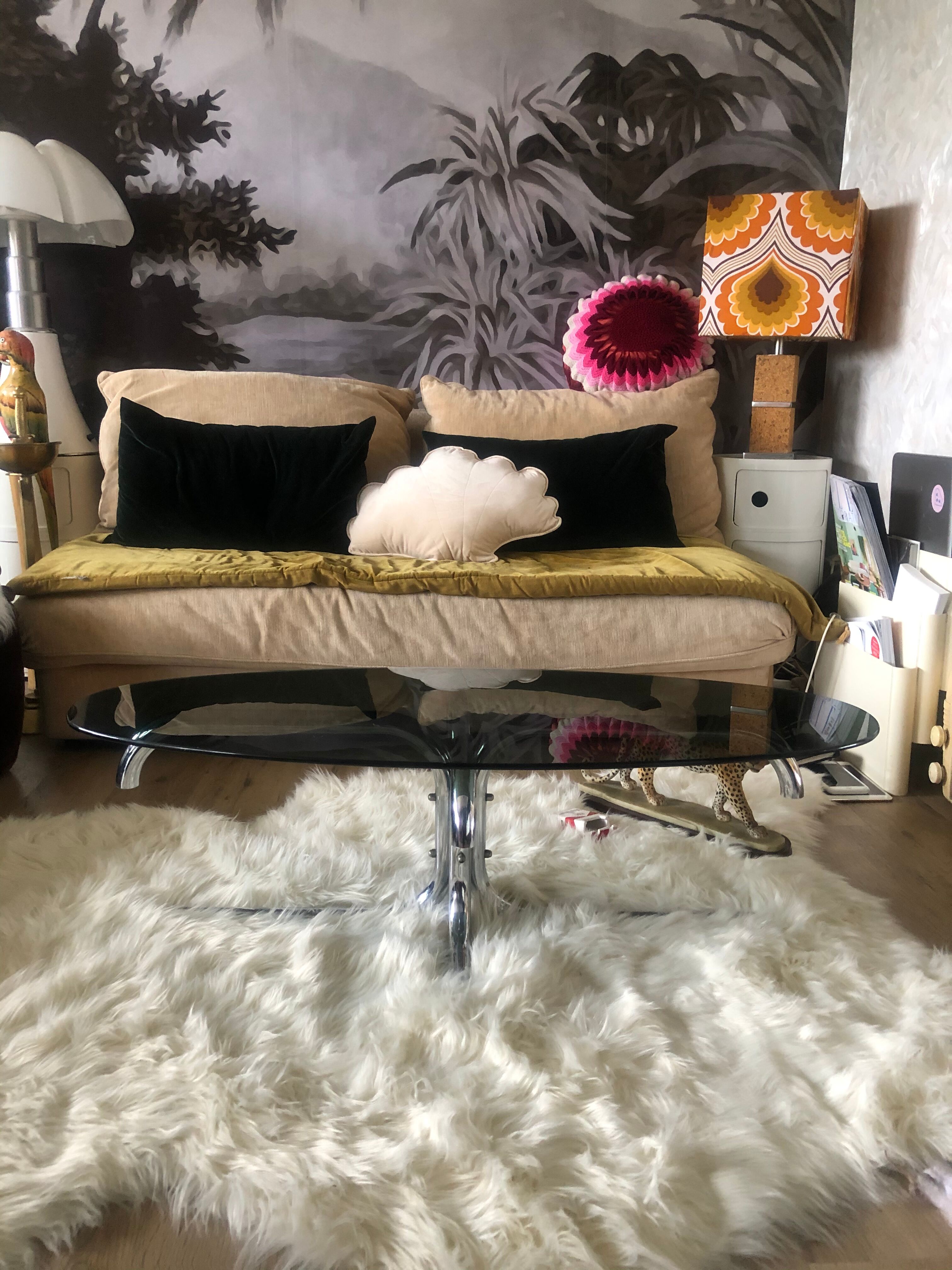 Coffee table smoked glass and chrome