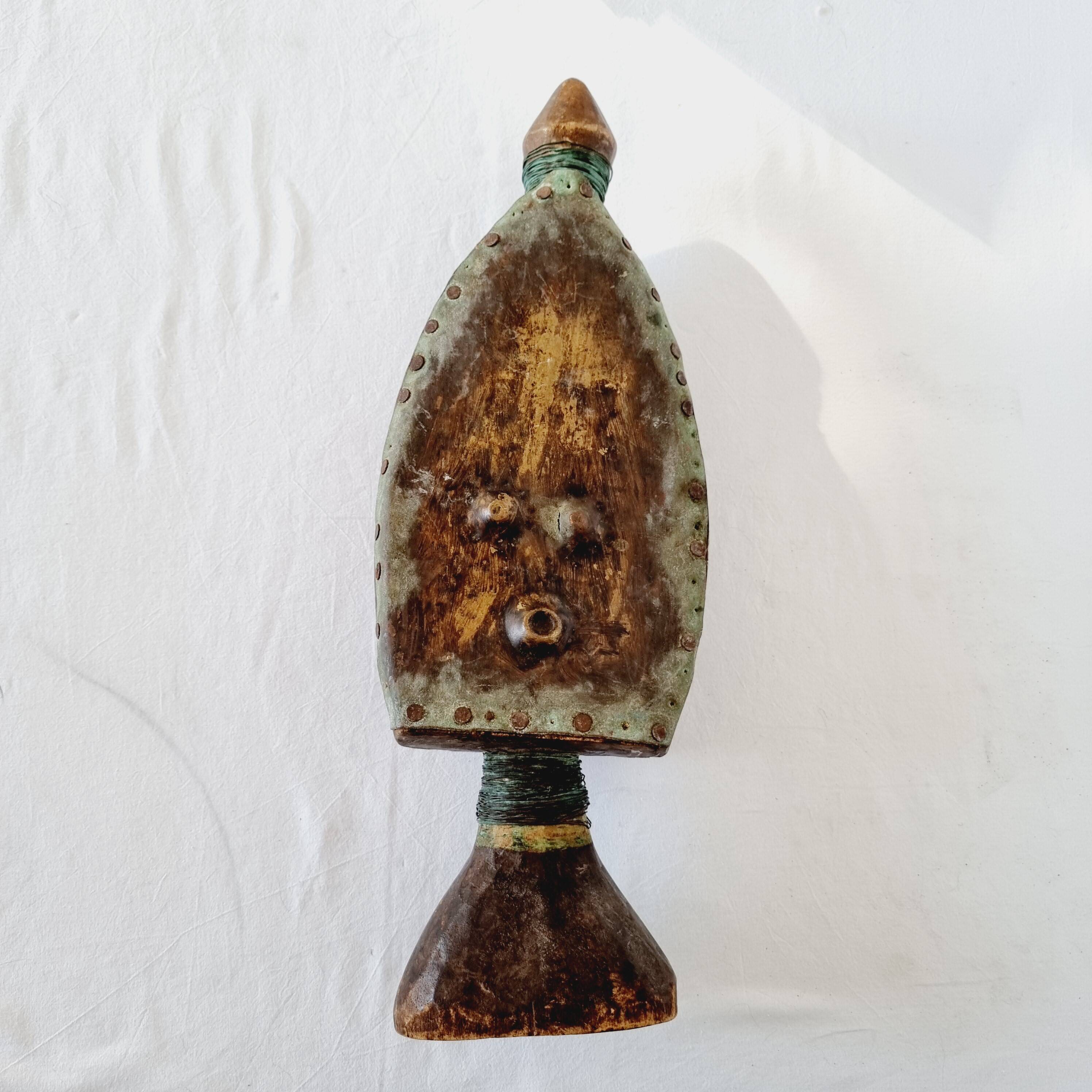 Strange and rare African Massai art sculpture in Kenya in solid wood and brass