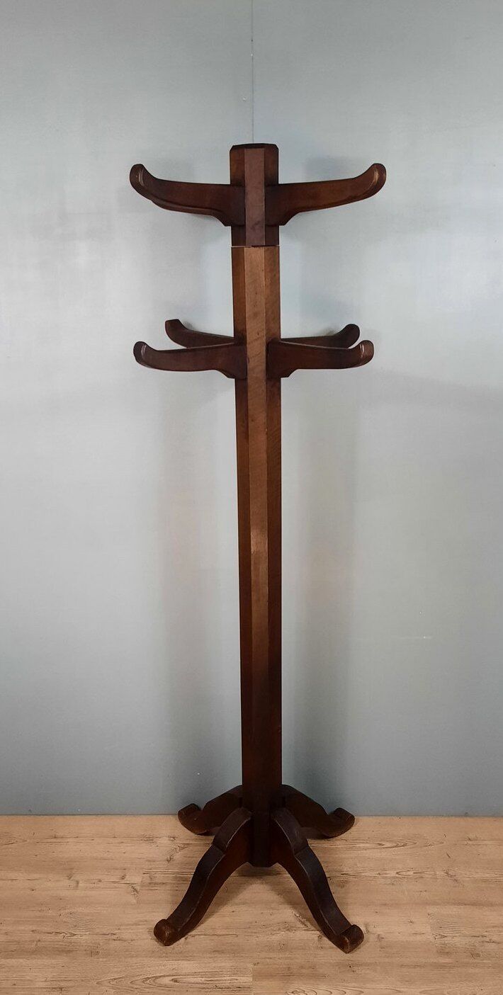 Coat rack parrot rustic walnut and oak totem circa 1930