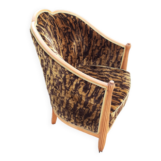 Art deco armchair, brown velvet fabric