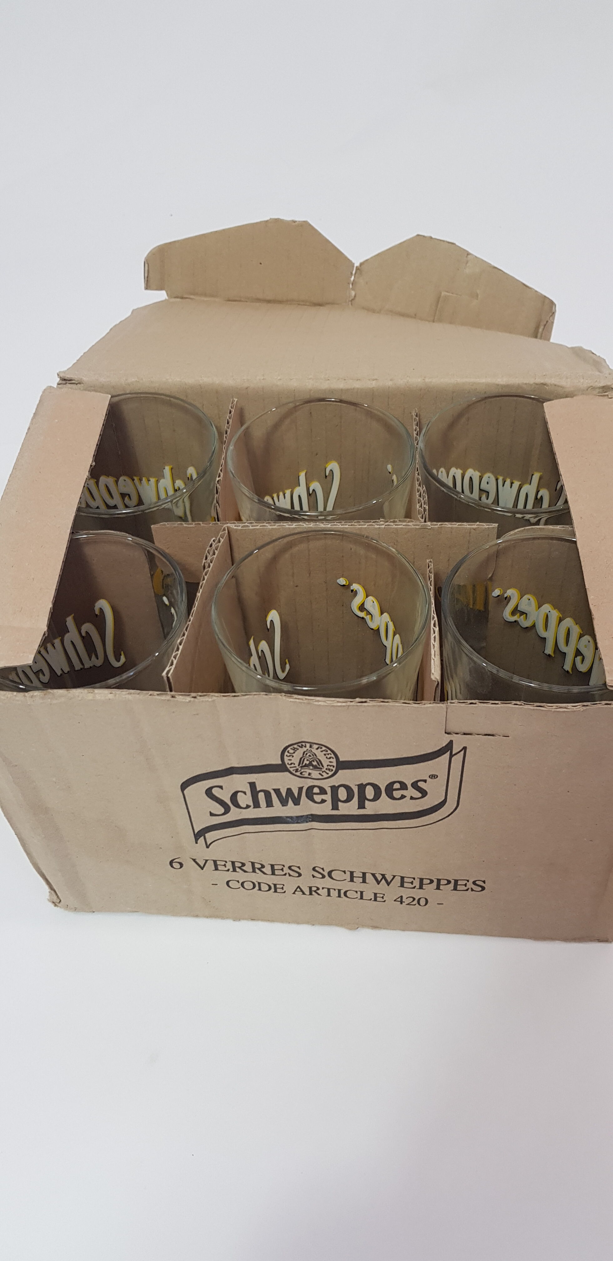 6 Schweppes advertising glasses