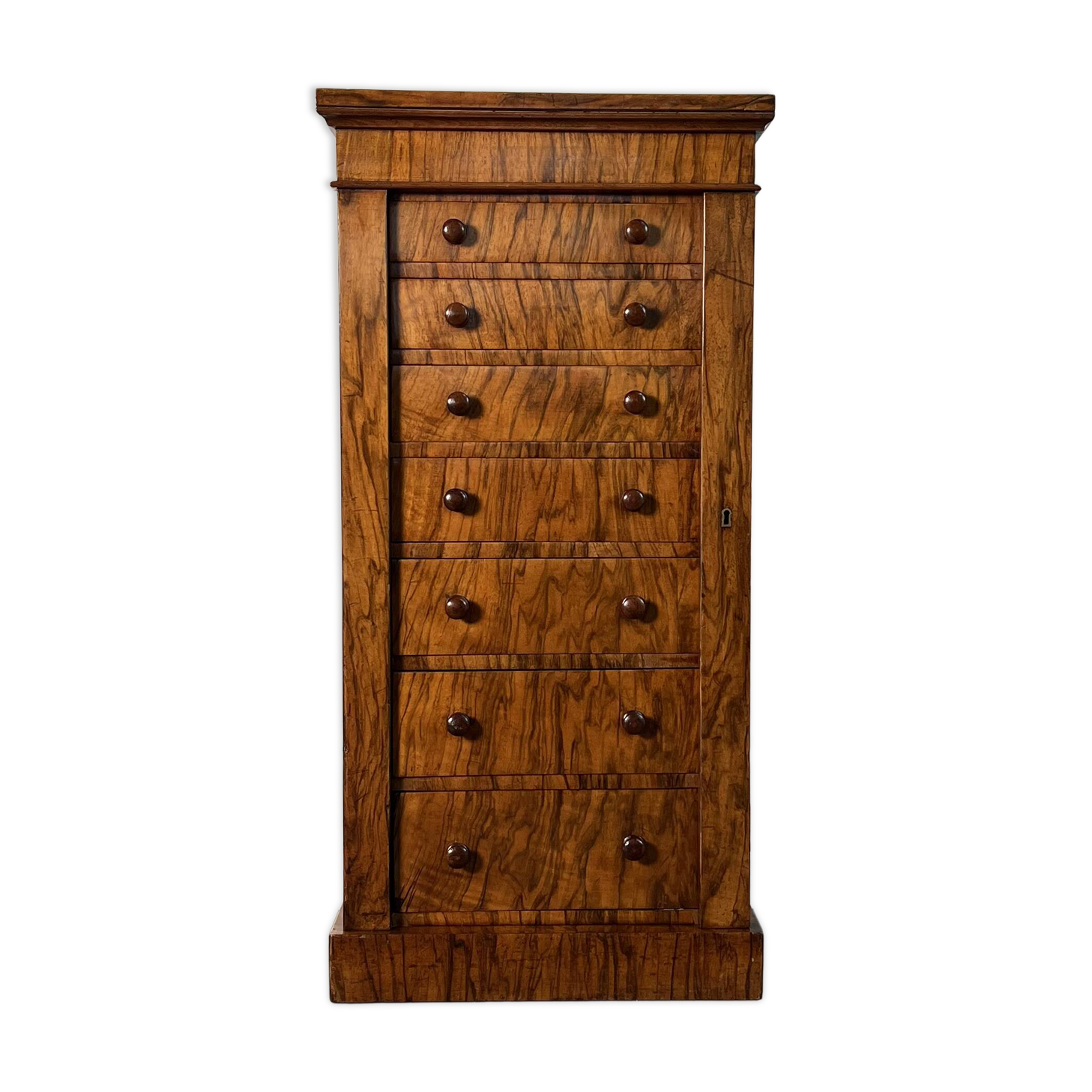 Commode Wellington anglaise en placage de noyer, époque Victorienne