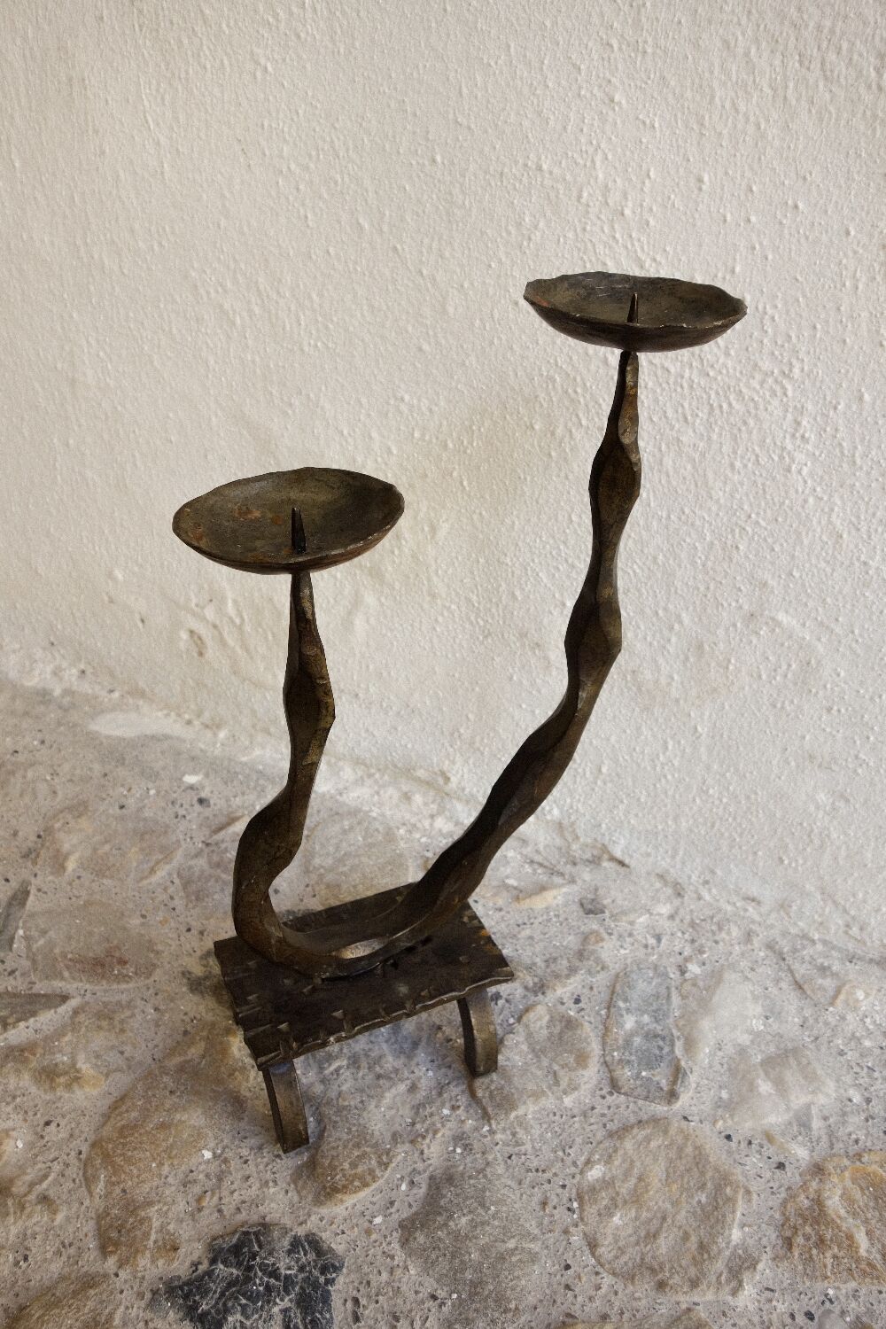 Brutalist wrought iron candle holder