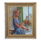 Original Swedish oil on canvas – “Woman with Flowers” by Bendt Lauritzen – signed, framed 82 × 72 cm (32.3" × 28.3")