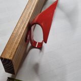 Coat rack in brass and wood, 4 double hooks colored vintage, 76 cm
