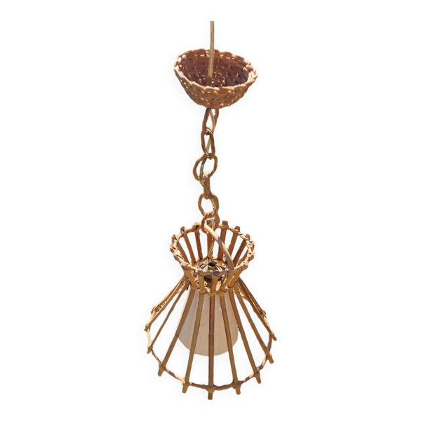 Suspension lustre en osier années 70