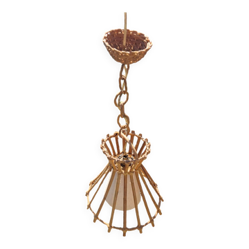 Suspension lustre en osier années 70