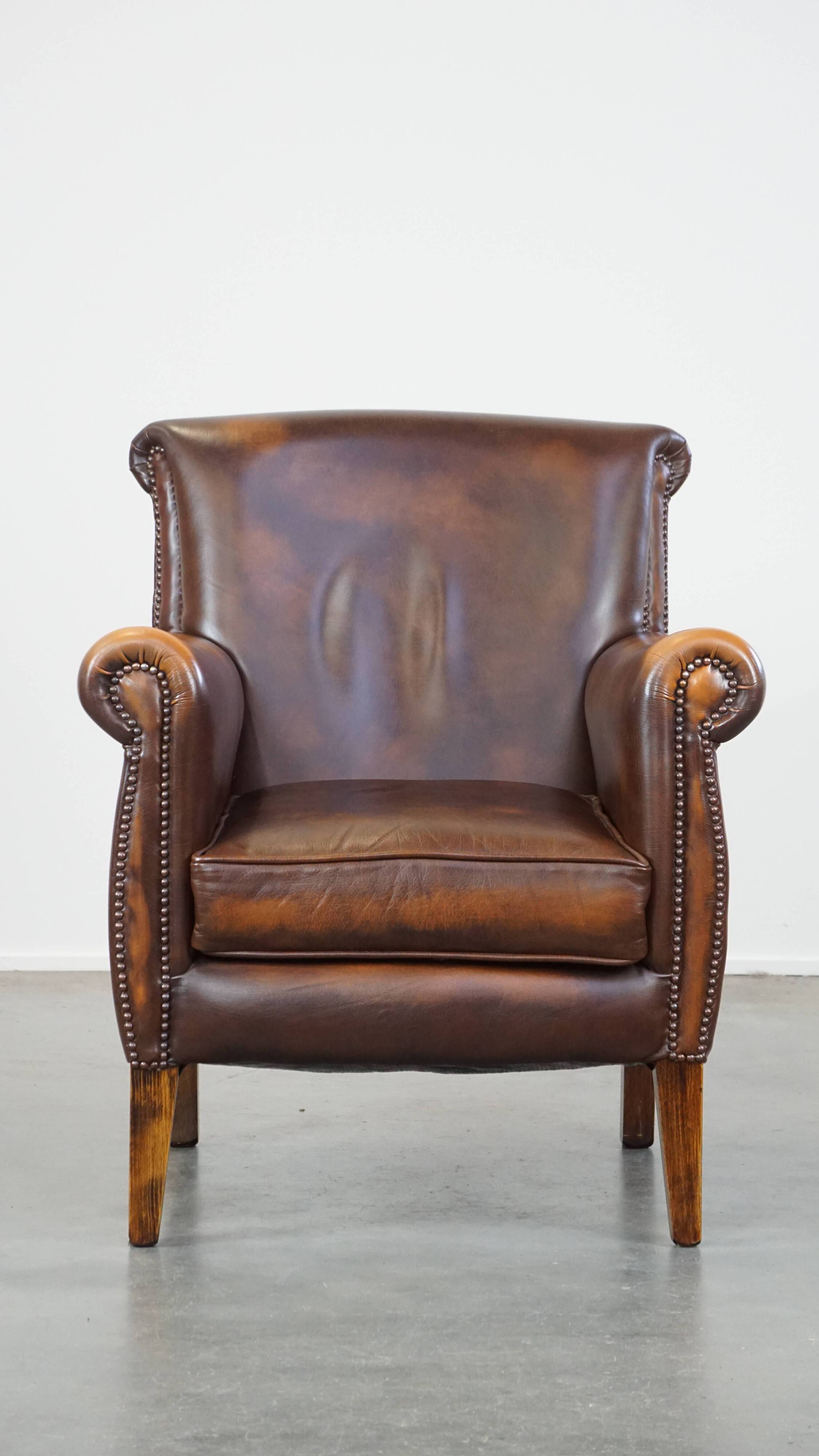 Dark brown cow leather English style armchair