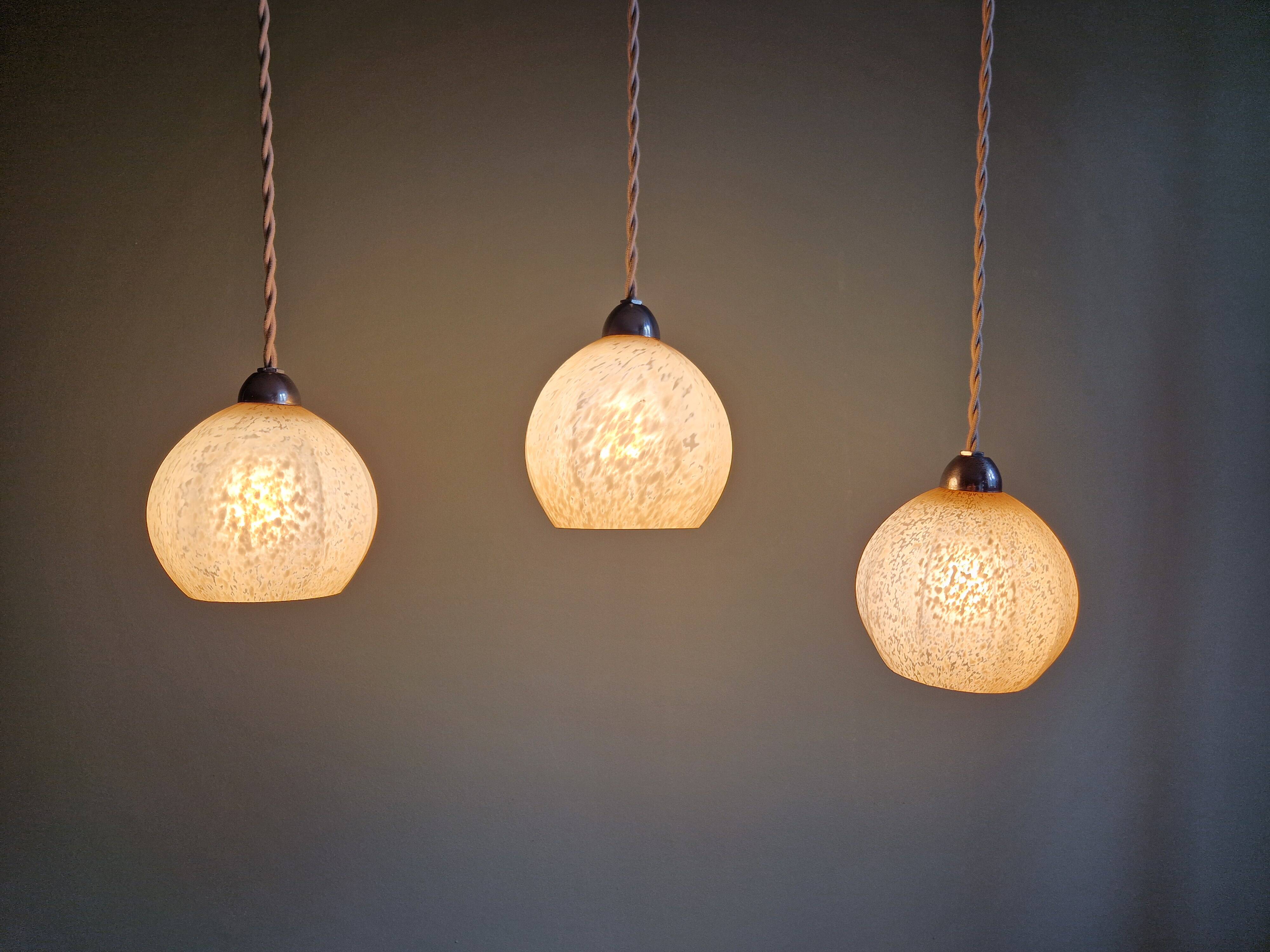 Art Deco pendant/lamp in pink speckled glass (2 available)