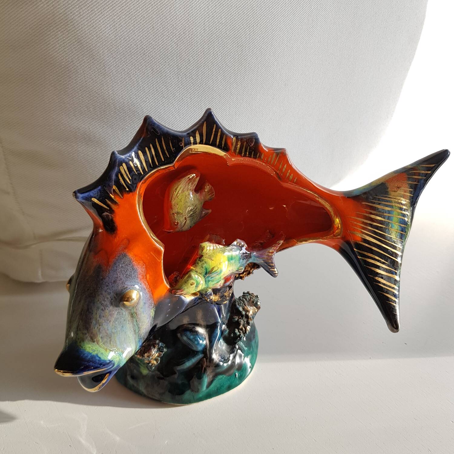 Lampe poisson en céramique avec ampoule