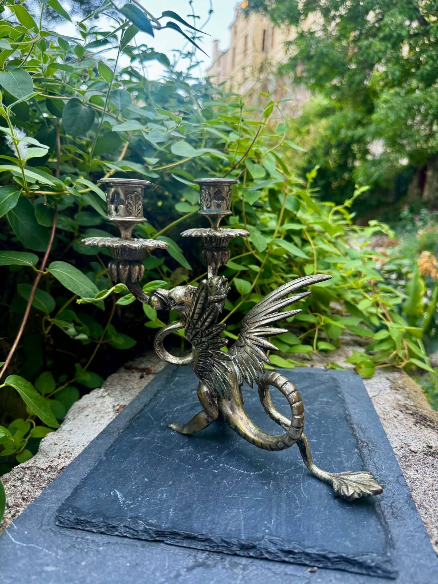 Large silvered bronze chandelier chimera Art Nouveau period