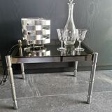 Vintage coffee table in chrome metal and smoked glass