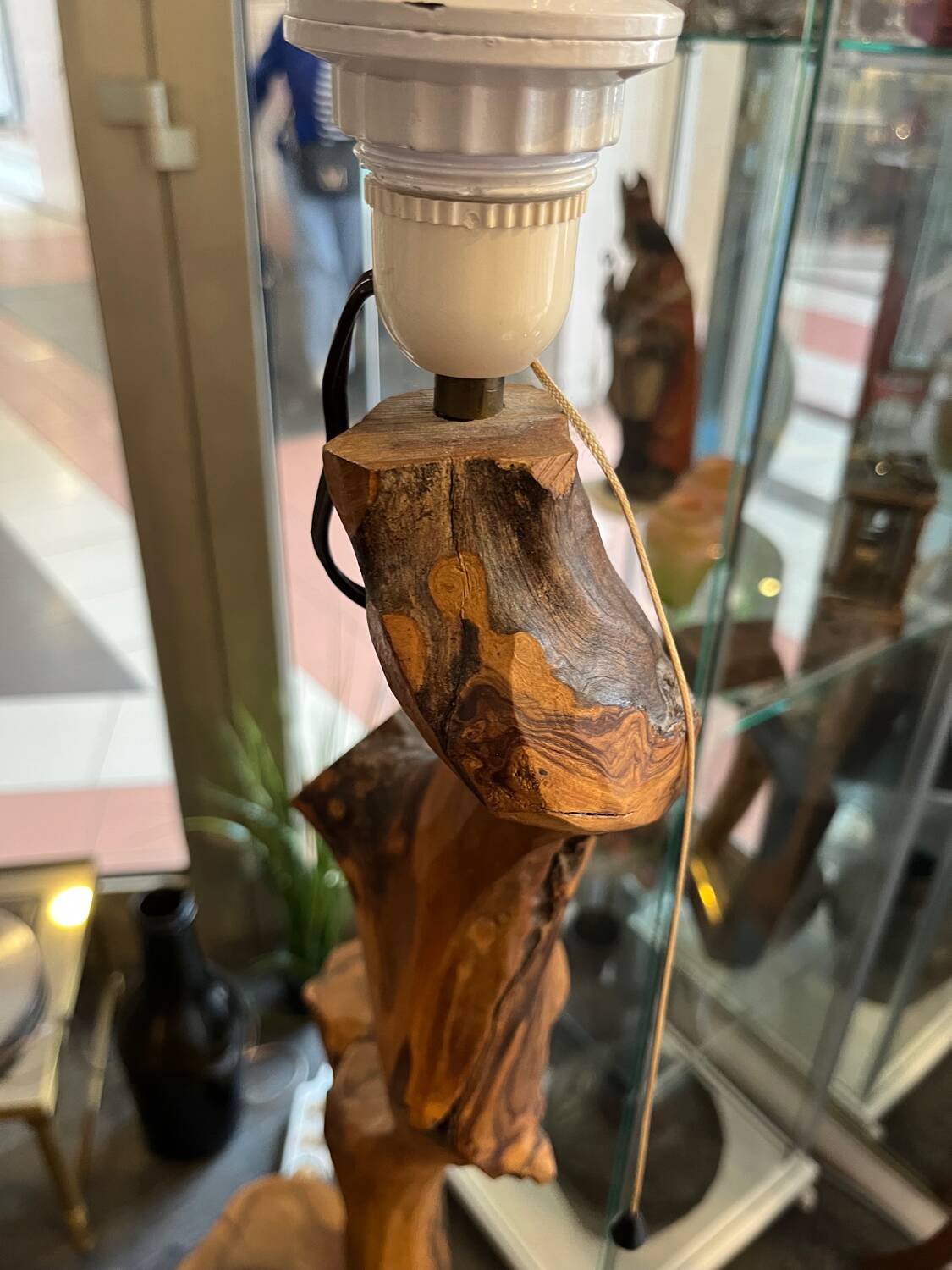 Vintage solid olive wood brutalizer floor lamp